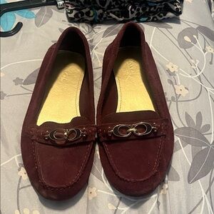 Coach Maroon Suede Loafers with Silver Accents